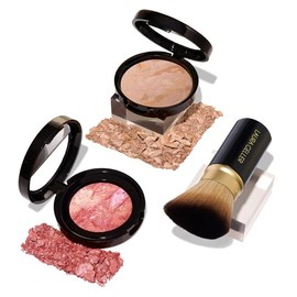 LAURA GELLER NEW YORK Kit de 3 piezas 40+ Club Blush-n-Balance: Base correctora con iluminador Baked Balance-N-Brighten, Fair + brocha Kabuki retrácti