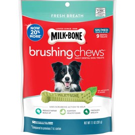 Milk-Bone Fresh Breath Brushing Chews, 9 Small/ Medium Daily Dental Dog Treats (Pack of 5)