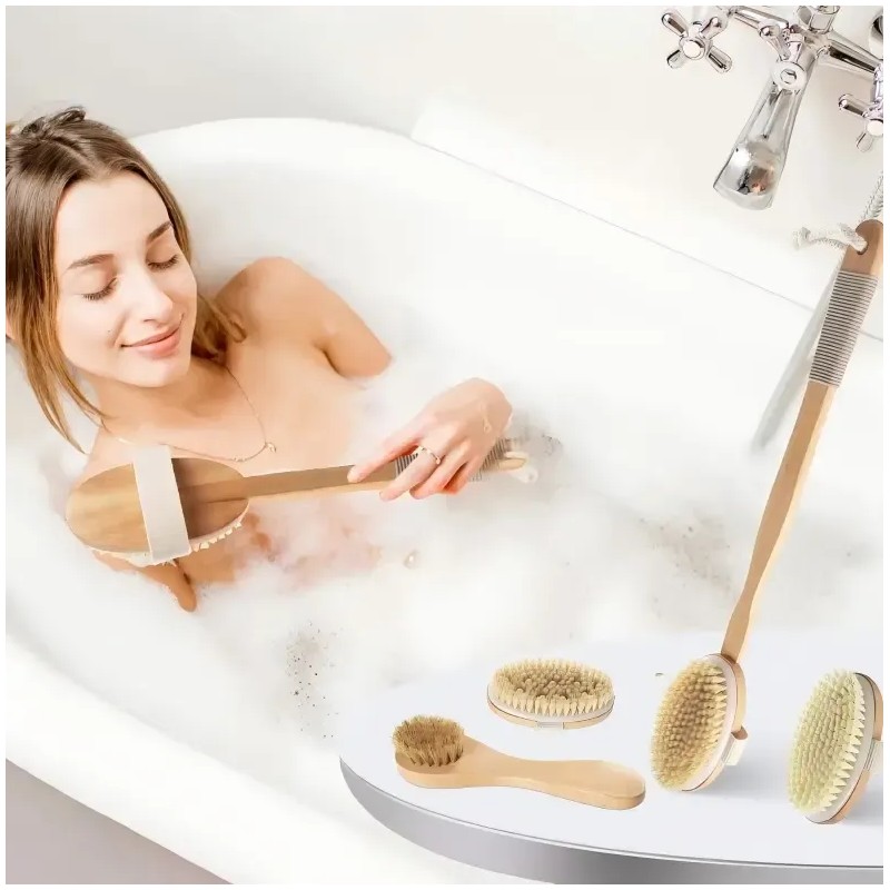 Cepillo Corporal Exfoliante Cuerpo Piel Circulacion Kit 4pcs
