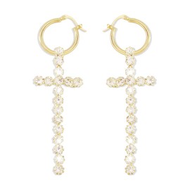 Big CZ Cross Dangle Earrings for Women Cubic Zirconia Exaggerated Statement Drop Dangling 23mm Huggie Hoops Hypoallergenic Faith Jewelry Dainty Gifts (Gold)