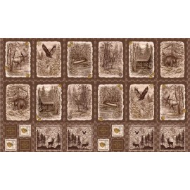 Quilting Treasures Into The Woods Scenic Patches Brown 23" Panel 100% Cotton Fabric by The Panel