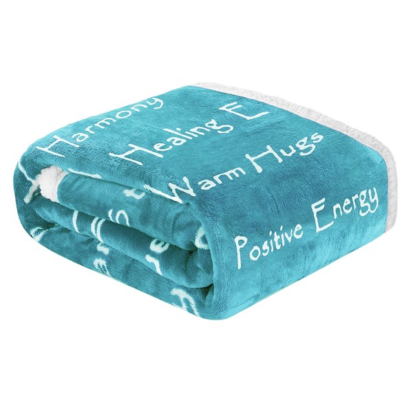 CIMA Healing Positive Blanket, Gift for People Need Hug Strength Company,Thoughts Positive Energy Love & Hope & Fluffy Comfort （50 x 60 Inch Teal