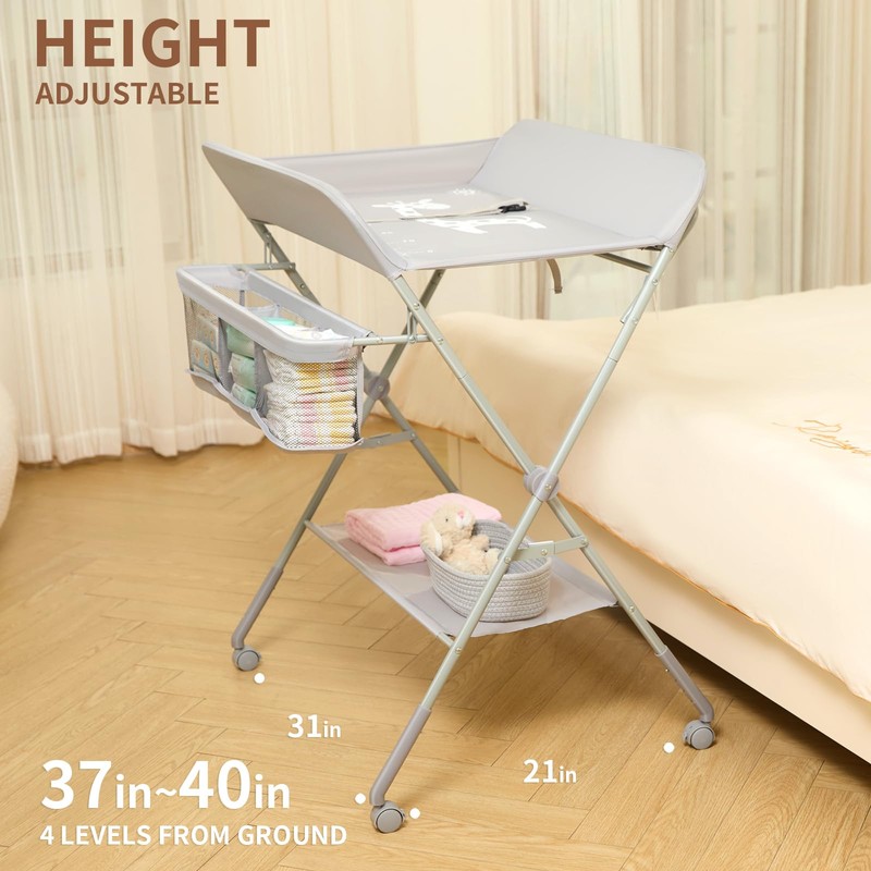 KARAOK Baby Changing Table with Wheels, Portable Diaper Changing Station