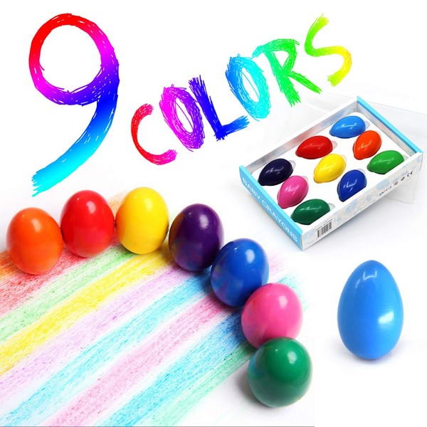 Egg Crayons for Toddlers - 9 Colors Washable Solid Egg Crayons for Baby Hand Grip, Safe, Non-Toxic, Not Dirty, Finger Crayons for Kids Infants, Baby, Children, Boys and Girl, Birthday Party (9 Colors)