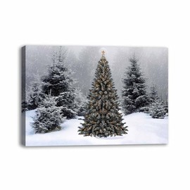 NTEUMM Christmas Winter Wall Art Canvas Prints Christmas Tree Snowflake Modern Home Bedroom Office Decor Artwork (E,FRAMED 16"x24")