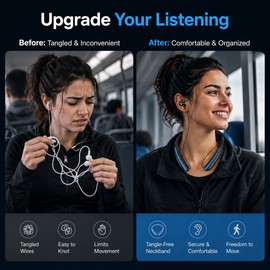 Neckband Bluetooth Earbuds for Calls & Music – Retractable Wireless Headset with Mic for Sports & Travel