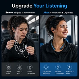 Neckband Bluetooth Earbuds for Calls & Music – Retractable Wireless Headset with Mic for Sports & Travel