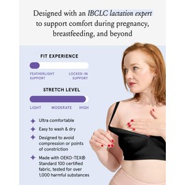 Bodily The Effortless Bra for Pregnancy, Postpartum & Nursing, Soft, Seamless, Stretchy & Wireless Pull-Down Breastfeeding Maternity Bra, 24/7 Wear (Large, Black)