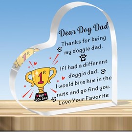 JMIMO Dog Dad Gifts Best Father's Day Gift for Dog Dad Birthday Gift Dog Lovers Gift for Men Dog Dad Heart Shaped Acrylic Plaque Present