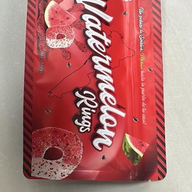 Watermelon flavored rings in chamoy