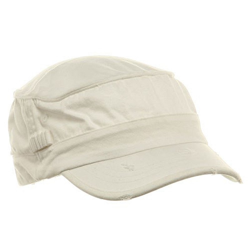 Washed Cotton Fitted Army Cap-White S-M