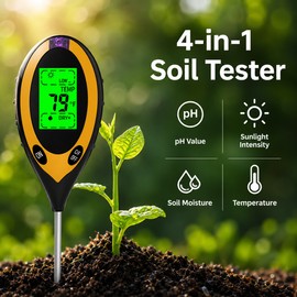 4-in-1 Soil Moisture Meter for Plants, Digital Soil pH Tester with Temperature & Sunlight Meter, Backlit LCD Soil Tester for Indoor Outdoor Plants, Garden, Lawn & Farm