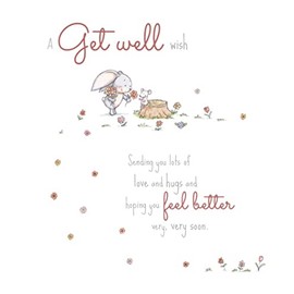 ICG Female Get Well Soon Card for Women/Girls - Cute Bunny and Mouse Picking Flowers with Copper Foil - Made in England