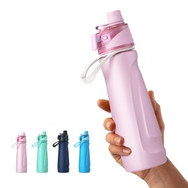 Sport Water Bottle Steel 24OZ - 2 in 1 Mist & Sip Function, Large BPA-Free Reusable, 100% Leakproof With Carry Handle, Lightweight Simple Modern for Girl Women,Gym,School,Camp,Travel,Bicycle Pink