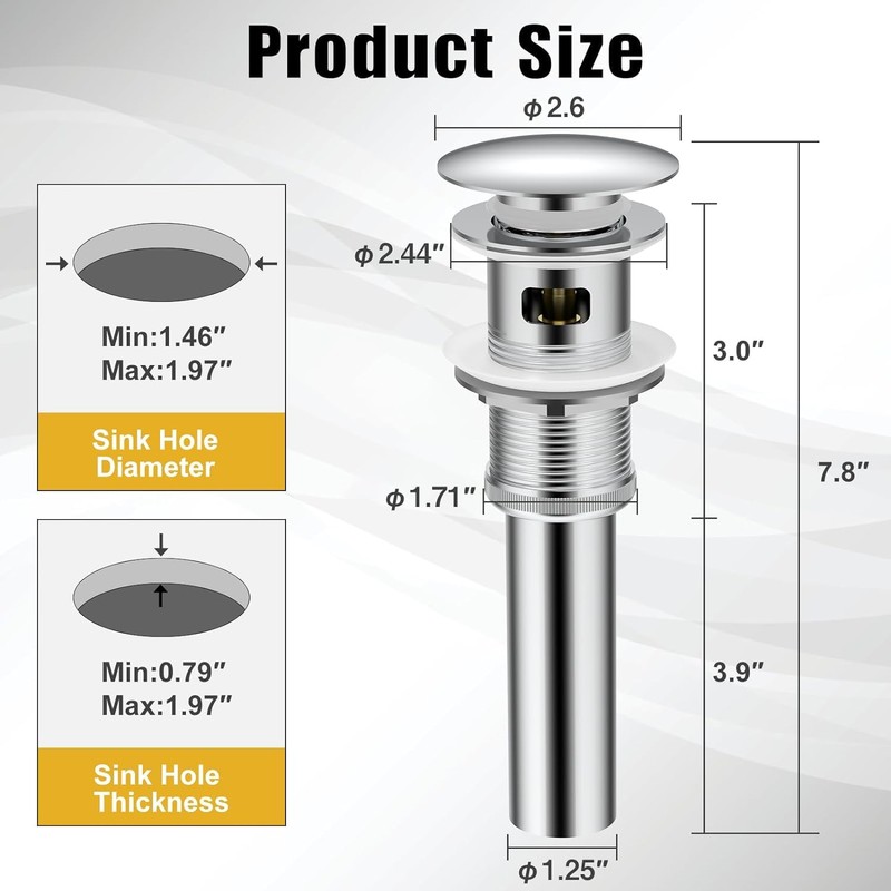 ZM Pop Up Drain Stopper with Overflow for Bathroom Faucet