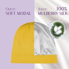 OLESILK Silk Baby Bonnet for 0-6 6-12 Months, Infant Sleeping Cap for No Frizzy Hair, Toddler Beanie for Girls Boys Yellow