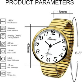 Ladies Large Number Face Stretch Band Watch Gold 1262G