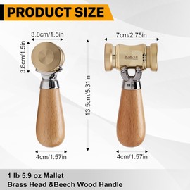 HONGDUI KM18 Woodworking Brass Chisel Mallet, 22Ounce Mallet Hammer with Interchangeable Heads & Comfortable Handle for Chiseling Assembling
