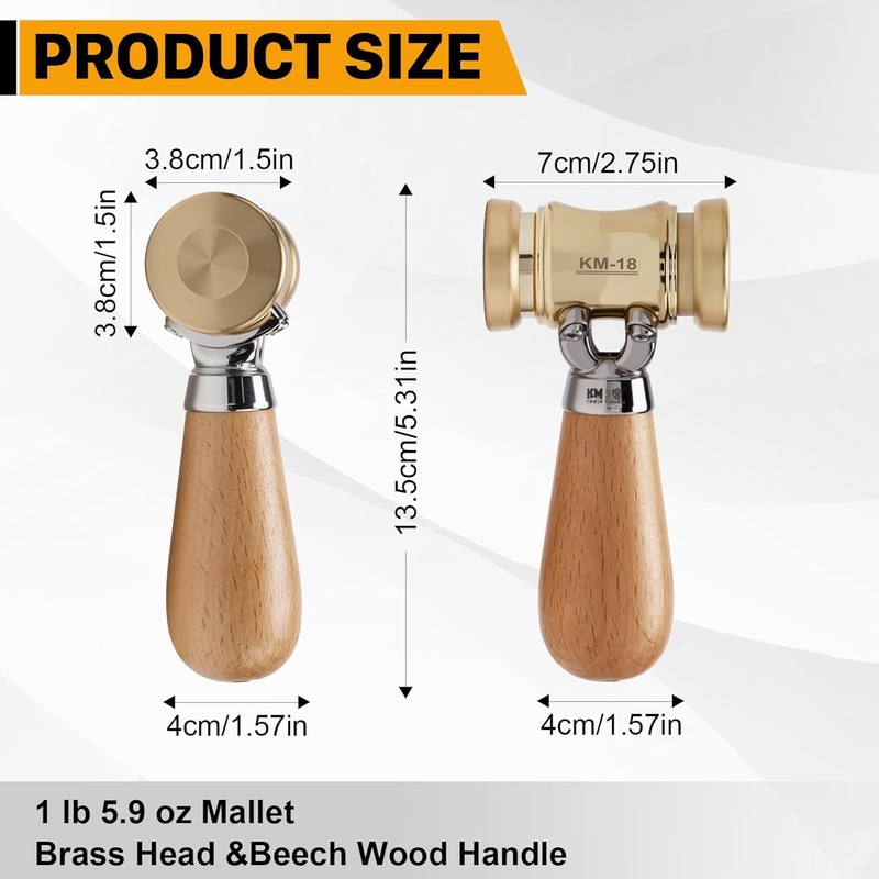 HONGDUI KM18 Woodworking Brass Chisel Mallet, 22Ounce Mallet Hammer with