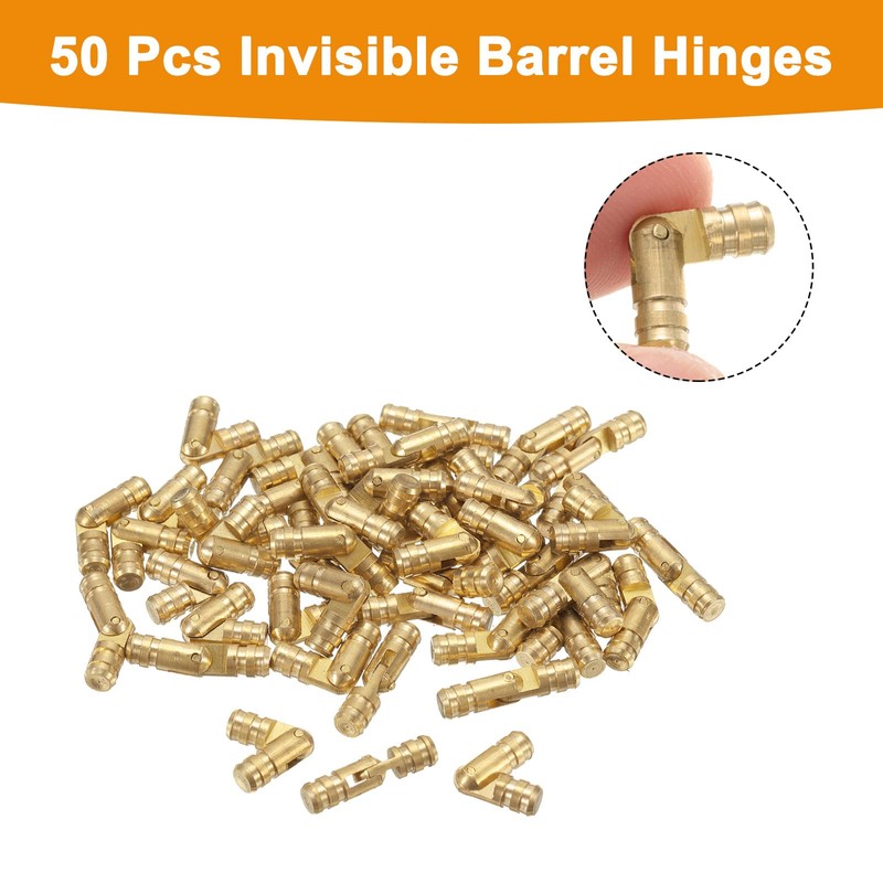 sourcing map 50Pcs Invisible Barrel Hinges, 4x17mm Brass Concealed Hinge,