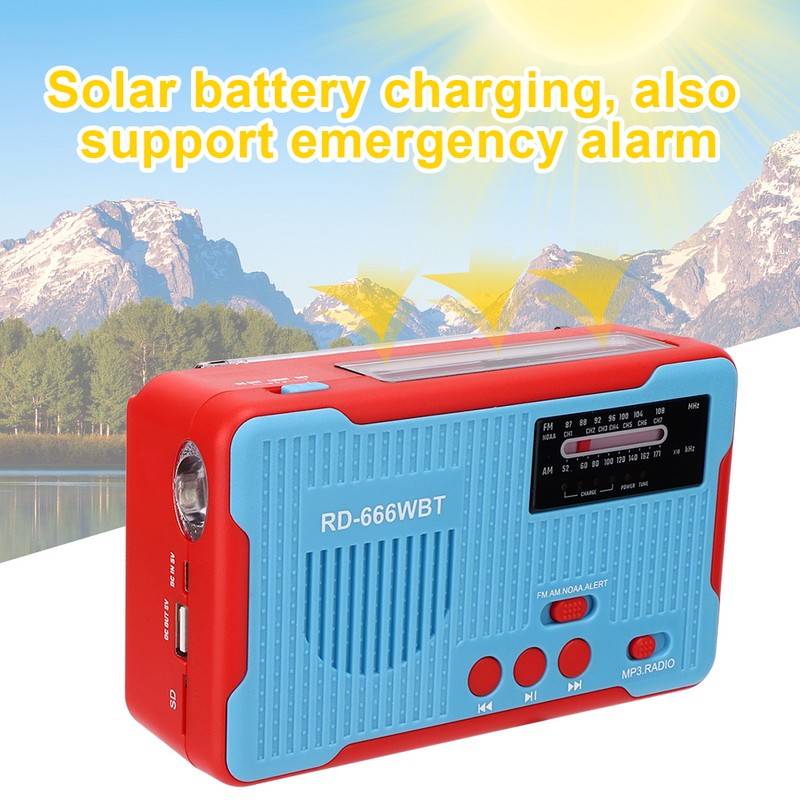 RD-666WBT Portable Solar Powered Emergency Hand Crank AM FM Radio