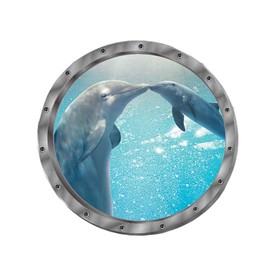 Wall Sticker 3D Window Dolphin Turtles Underwater World Dolphins Marine Living Room Bedroom Children's Room Decoration (Dolphin)