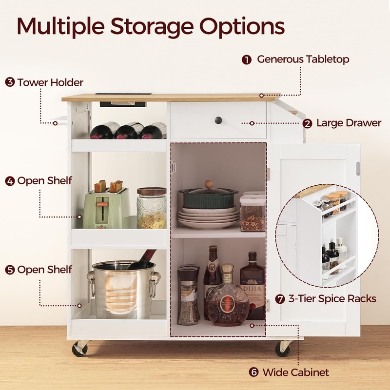 MAHANCRIS Kitchen Island with Power Outlet, Kitchen Storage Island with