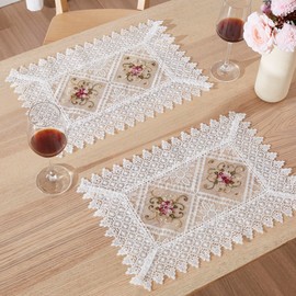 WARM HOME DESIGNS White Lace Placemats Set of 2. 18 Inch Crochet Doilies are Embroidered with Intricate Flower Design. Can Be Used As Lace Doilies for Desert Tray or Macrame Place Mat. VTP White 18