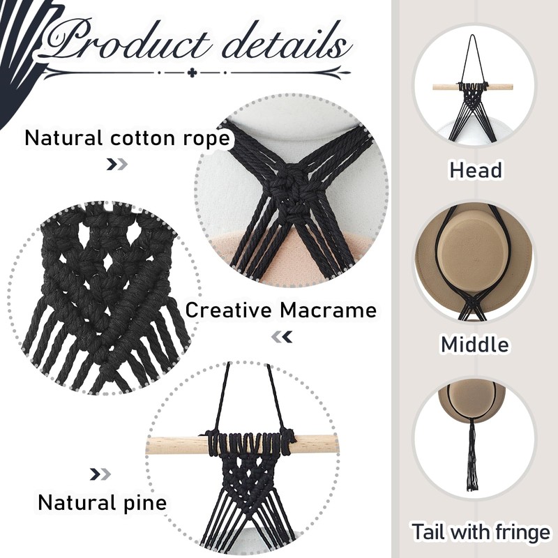 Yulejo Macrame Hat Hangers Boho Hat Rack Cowboy Hat Hanger