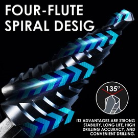 Matework M35 Cobalt Step Drill Bit, Four Spiral Flute Unibit Step Drill Bit (3/16"-7/8") Wear-Resistant TiAlN Coated, 1/4" Hex Shank for Metal, Carbon Steel, Stainless Steel, Wood, Plastic (12 Size)