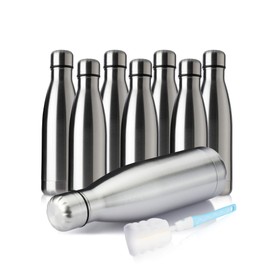 MEWAY MEWAY 17oz Sport Water Bottle 8 Pack Vacuum Insulated Stainless Steel Sport Bottle Leak-Proof Double Wall Cola Shape, Keep Drinks Hot & Cold (Silver, 8 Pack)