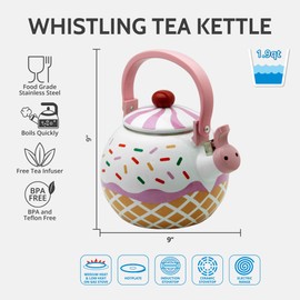 Whistling Tea Kettle for Stove Top Enamel on Steel Teakettle, Supreme Housewares Strawberry Cupcake Design Teapot Water Kettle Cute Kitchen Accessories Teteras (1.7 Quart, Strawberry Cupcake)