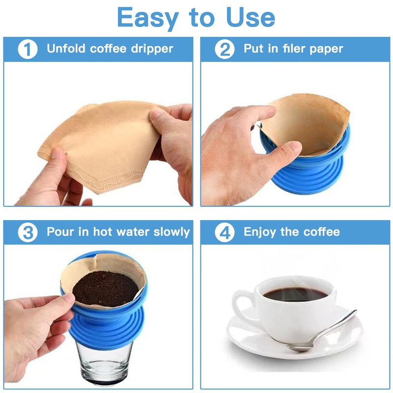 Collapsible Pour Over Coffee Dripper Set - Silicone Reusable Cone