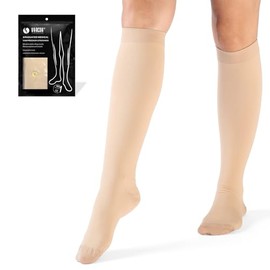 VARCOH Compression Socks for Women, Compression socks Men, Compression Socks Knee High, Best for Improve Varicose Veins,Leg Blood Circulation (XXL,Beige)