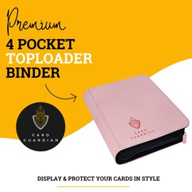 Card Guardian - Toploader 4 Pocket Premium Binder with Zip for 160 Cards - Side Loaded Pockets - Compatible with TCG Sports and Trading Cards (Pink)