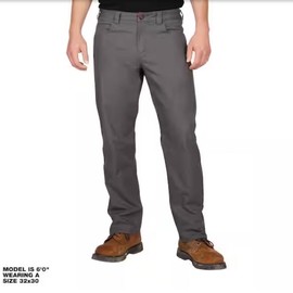 Milwaukee Men's Gray Cotton/Polyester/Spandex Flex Work Pants with 6 Pockets Menswear - Size: 36, Color: Gray, Inseam: 32
