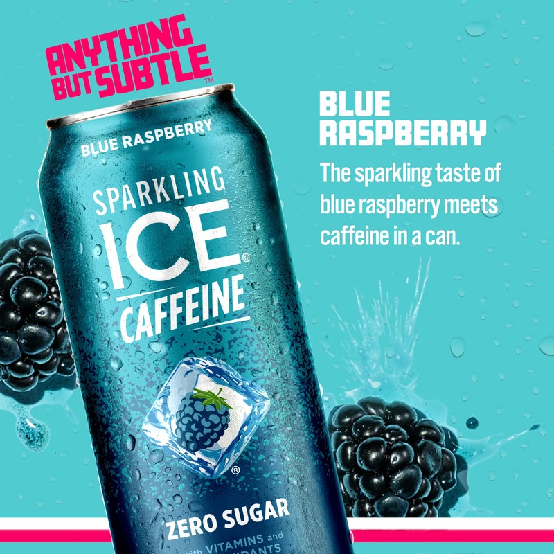 Sparkling Ice Caffeine Blue Raspberry Sparkling Water with Caffeine, Zero
