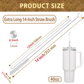 CIDYAUST Straw Cleaner Brush Extra Long 14 Inch, 8-PCS Straw Brush Extra Long with 304 Stainless Steel Handle, Extra Long Pipe Tube Cleaner for Water Bottle, Coffee Kettle and Pipes.