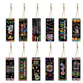 LOONELO Hispanic Heritage Month Bookmarks with Ropes, 12pcs Latin American Spanish Page Markers for Students, Classroom Stationery Supplies Hanging Banner Ornament for National Hispanic Traditional