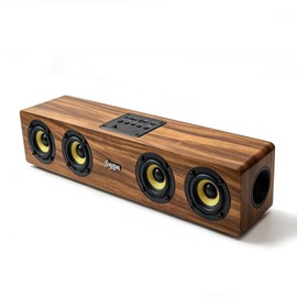 SDGSQHA Retro Wooden Bluetooth 5.3 Portable Soundbar Speaker, 20W 2.0 Stereo with Bass Boost, TWS Pairing, USB/TF/AUX/FM Radio, for PC, Monitor, Laptop, Tablet & Smartphone
