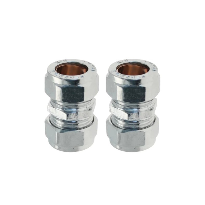 WRAS 15mm Chrome Plated Compression Straight Connectors 2 Pack BS
