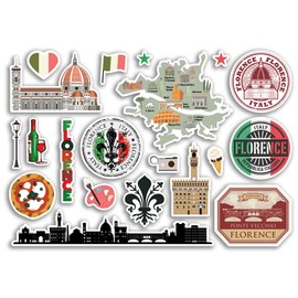 A5 Sticker Sheet Florence Landmarks Vinyl Stickers - Italy Italian Airport Stamps Skyline Flag Travel Holiday Scrapbooking City Luggage #79112