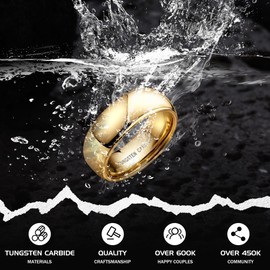 Jstyle 8mm Tungsten Rings for Men Women Hypoallergenic Wedding Band Rings Gold Domed High Polish Comfort Fit Size 10 Not Tarnished