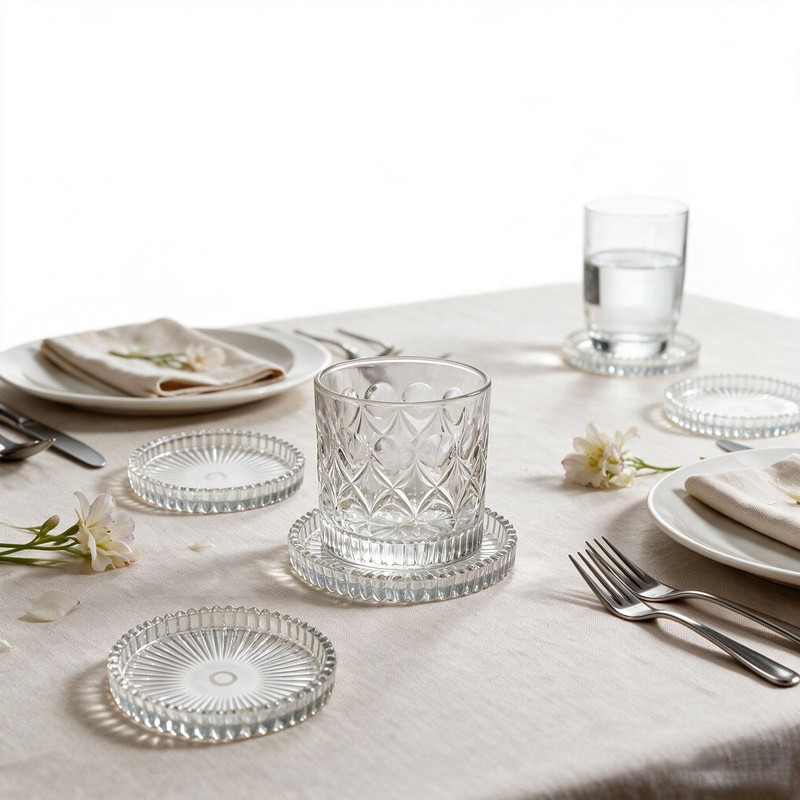 6PCS Modern Clear Coasters Glass Coasters for Drinks with Holder