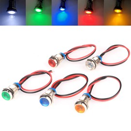 Gebildet 5pcs 10mm AC/DC 12-24V LED Metal Indicator Light Waterproof Signal Lamp Pilot Dash Directional Car Truck Boat with Wire