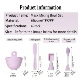 Kit Silicón Bowl Preparación Mascarilla Facial Lila                                                                                                   