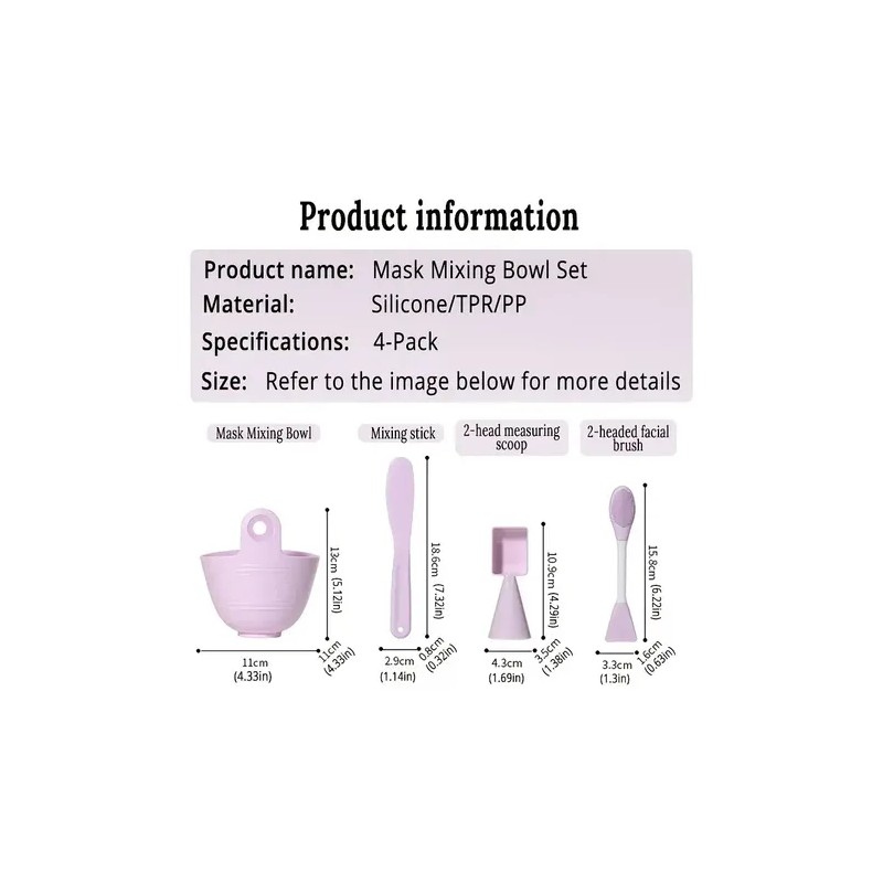 Kit Silicón Bowl Preparación Mascarilla Facial Lila