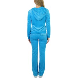 ToBeInStyle Chándal de terciopelo para mujer con capucha y pantalones a juego, Turquesa, M