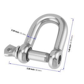 KOHAND 8 Pcs M10 D Shackle, 3/8 Inch Stainless Steel D Ring Shackle with Screw Pin Anchor, Heavy Duty Clevis Marine Shackle Lock Clips for Rope Chain Link and Outdoor Indoor Application