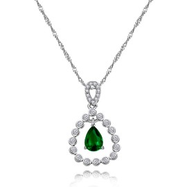 N/C CZ Pave Framed Pear-Shaped Solitaire Necklace Pendant - Vintage Wedding Bridal Jewelry Birthstone for Women (green)